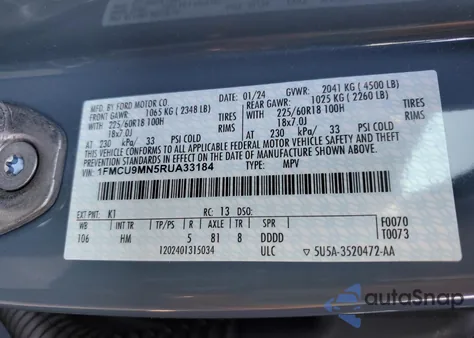 2024 Ford Escape St Line from USA, damaged, VIN 1FMCU9MN5RUA33184